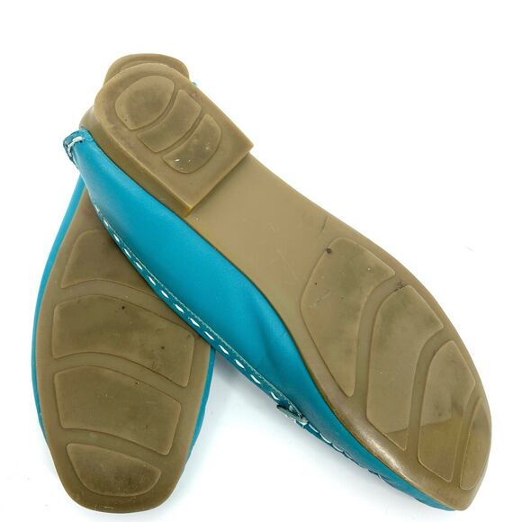Vintage Westies loafers flats driving mocs turquoise white stitching 7M - Picture 7 of 8